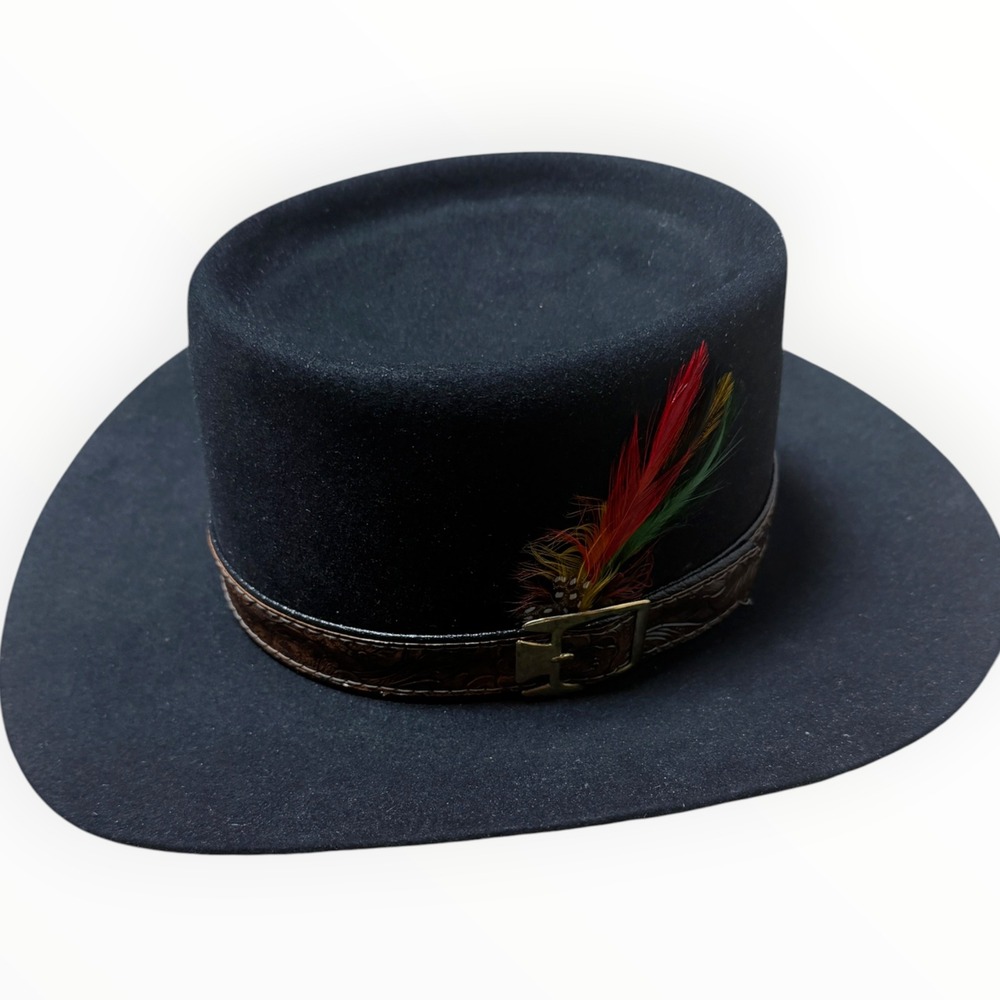 Stetson Revenger 3X Beaver Western Hat Mens 7 1/8 Black Excellent Quill Box